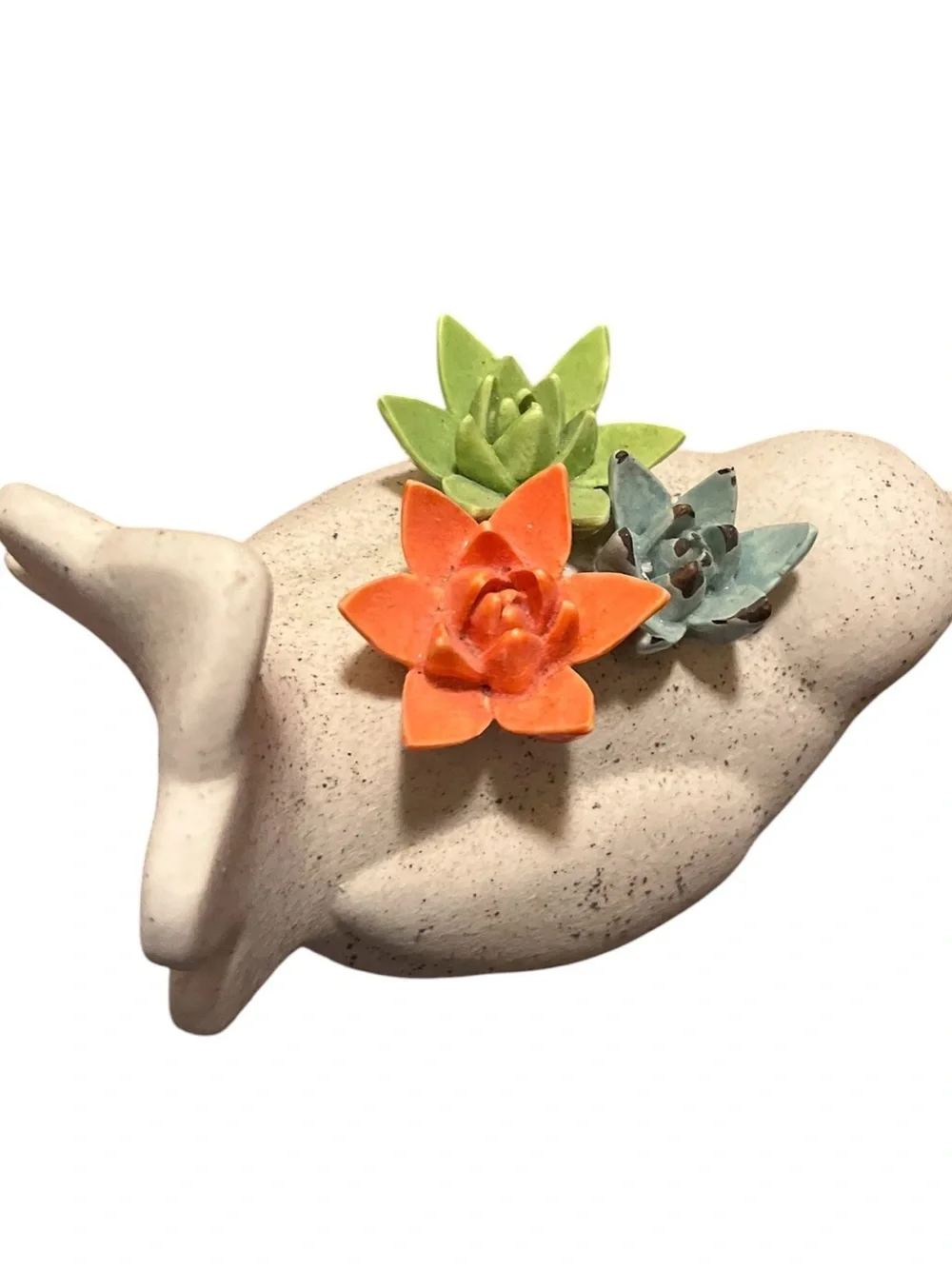 Ceramic Bird figurine in Matt natural speckled finish Colorful Succulent Accents